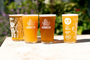 craft beer pints in the sunshine